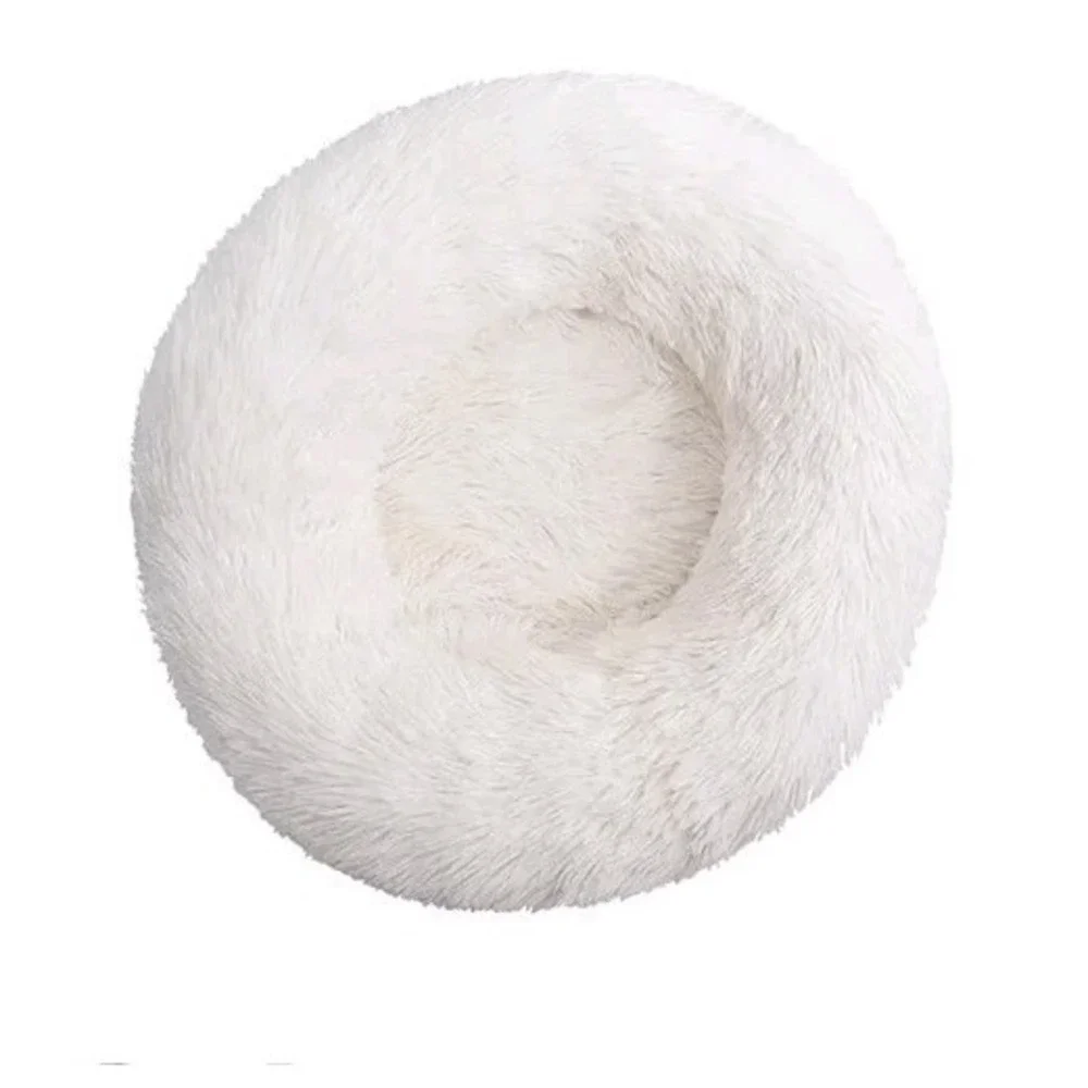 Plush Donut Dog/Cat Bed, Washable, White, Non-slip Bottom, 24in